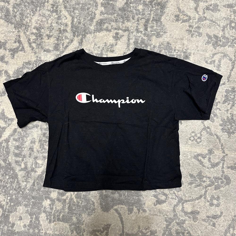 Champion Black and White Crop Top with Logo